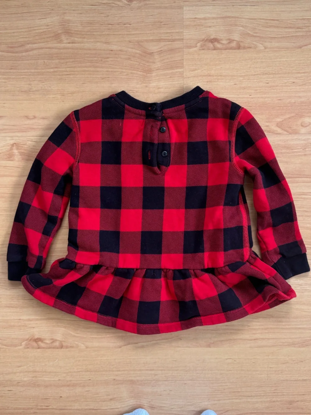 Polo Bear Red & Black Buffalo Plaid Peplum Top with Black Leggings